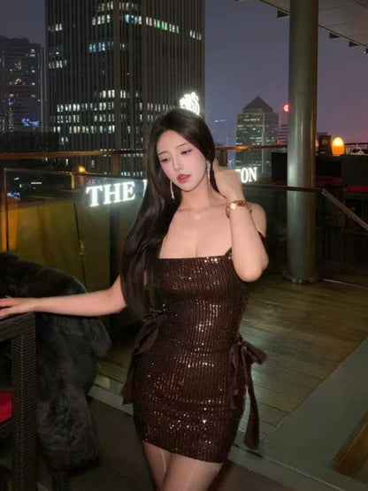 New Fashion Sequin Design A-line Sleeveless Strap Dress TP3306