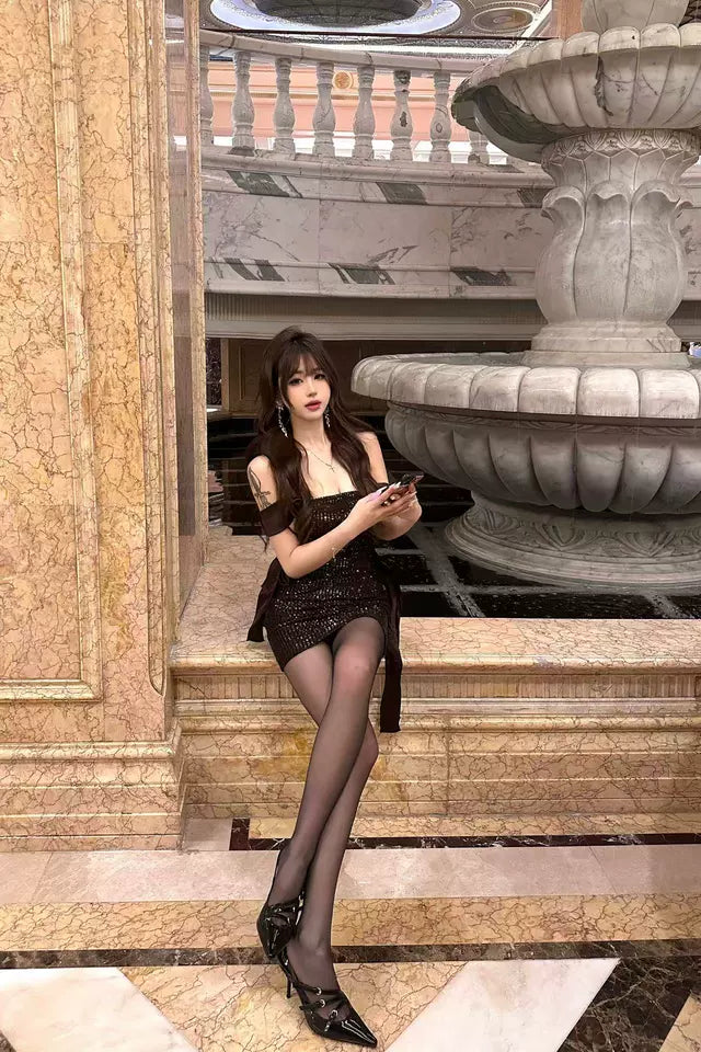 New Fashion Sequin Design A-line Sleeveless Strap Dress TP3306