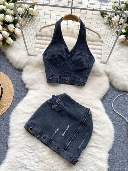 New Retro Design Halter Tank Top High Fanny Pack Hip Skirt TP2828