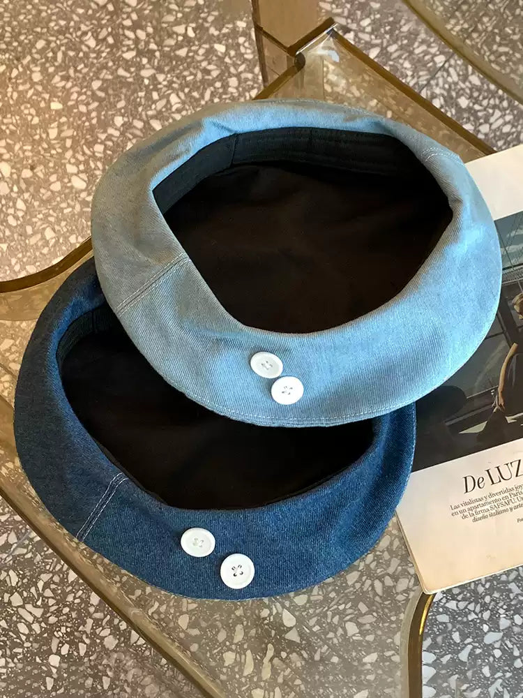 Stylish Design Sense Buttons Decorated Denim Beret TP2817