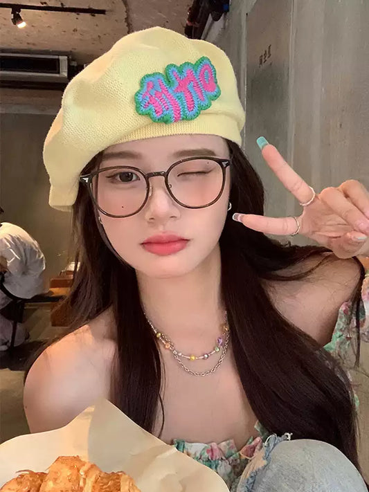 Knit Embroidery Pattern New Cute Summer Thin Breathable Beret TP2816