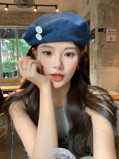 Stylish Design Sense Buttons Decorated Denim Beret TP2817