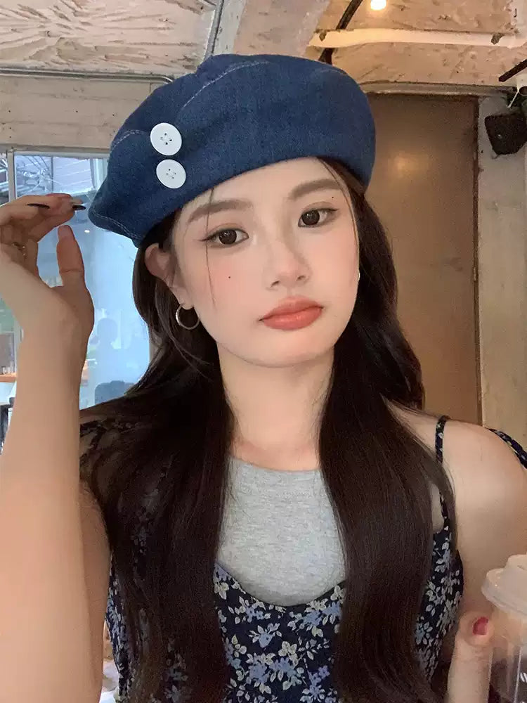 Stylish Design Sense Buttons Decorated Denim Beret TP2817