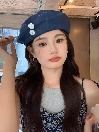 Stylish Design Sense Buttons Decorated Denim Beret TP2817