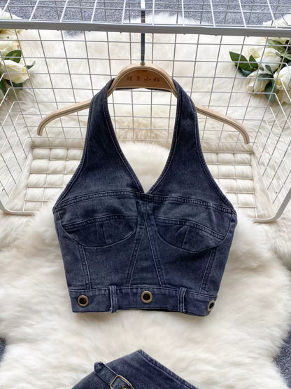 New Retro Design Halter Tank Top High Fanny Pack Hip Skirt TP2828