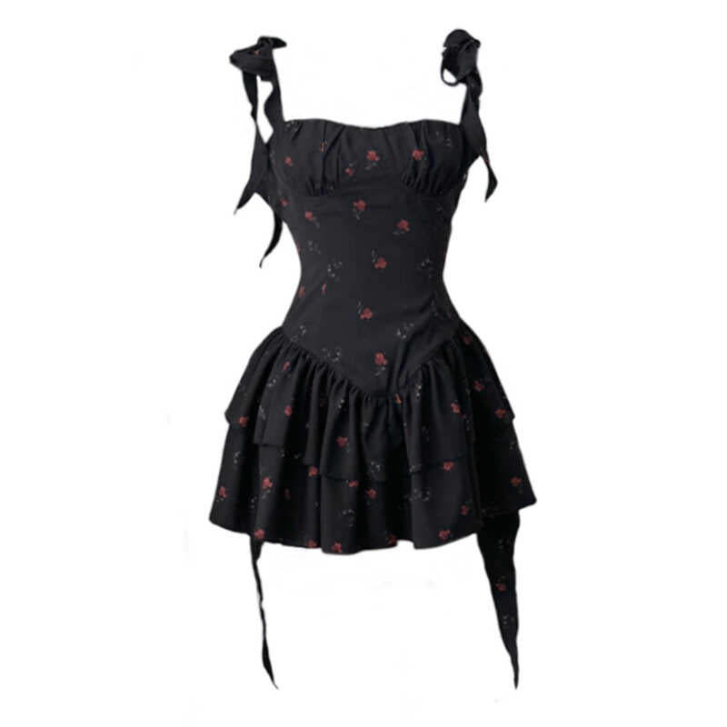 New Fashion Floral Ribbon Design A-line Sleeveless Spaghetti Strap Dress TP3289