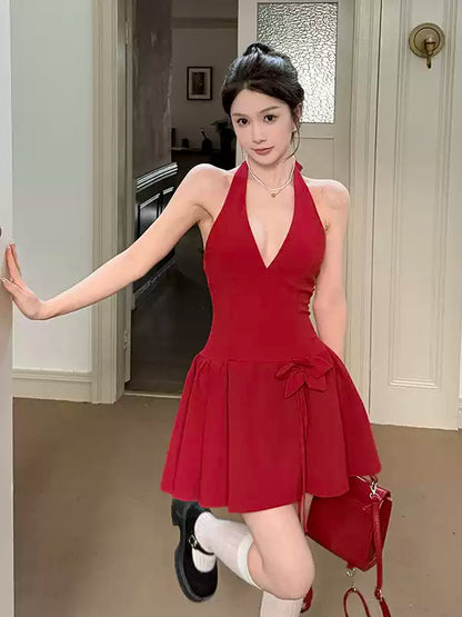 New French Black Sexy Elegant Halter Dress TP2896