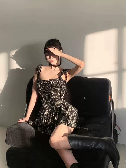 New Simple Floral Design A-line Sleeveless Spaghetti Strap Dress TP3278