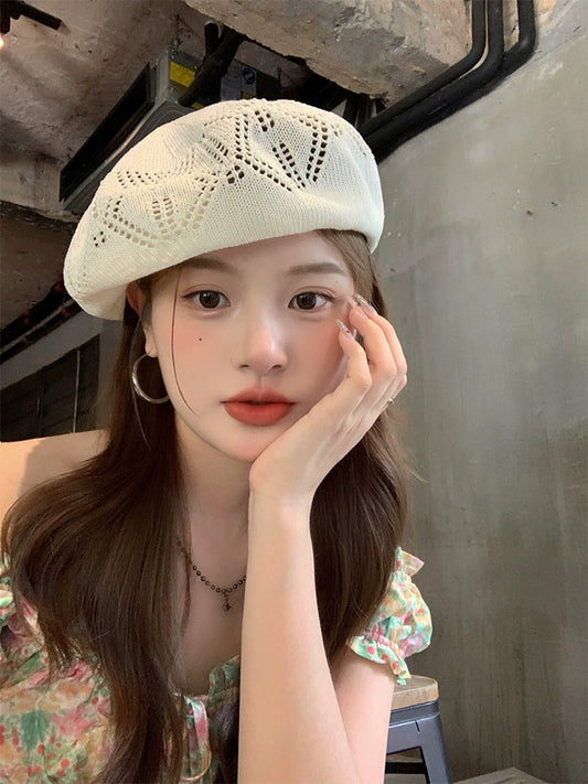 Simple Sweet Hollow Knit Cute Fashion Beret TP2819