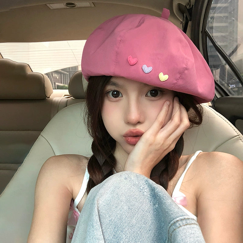 New Fashion Korean Cute Heart Decoration Thin Breathable Beret TP2809