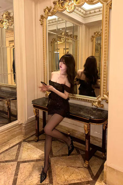 New Fashion Sequin Design A-line Sleeveless Strap Dress TP3306