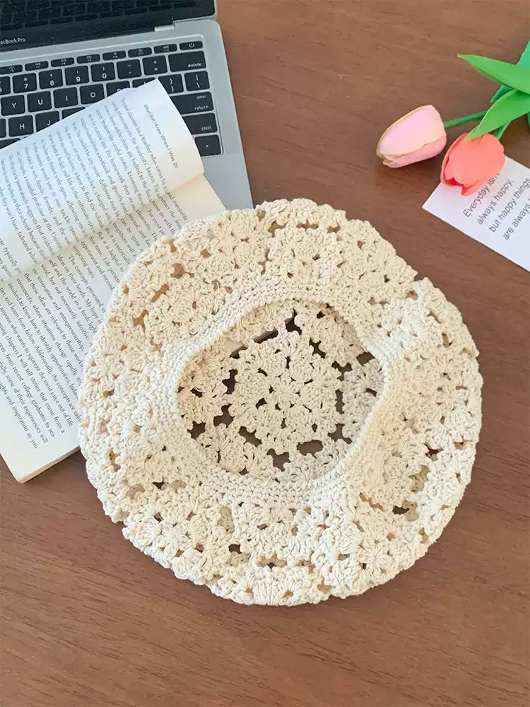 Vintage Hollow Summer Thin Handmade Crocheted Floral Beret TP2814