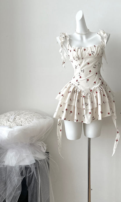 New Fashion Floral Ribbon Design A-line Sleeveless Spaghetti Strap Dress TP3289