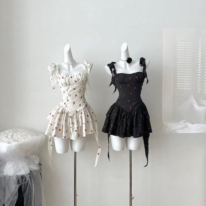 New Fashion Floral Ribbon Design A-line Sleeveless Spaghetti Strap Dress TP3289