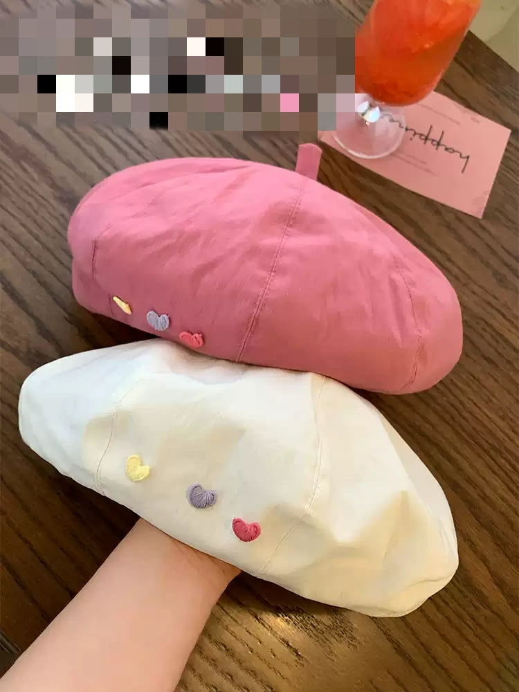 New Fashion Korean Cute Heart Decoration Thin Breathable Beret TP2809