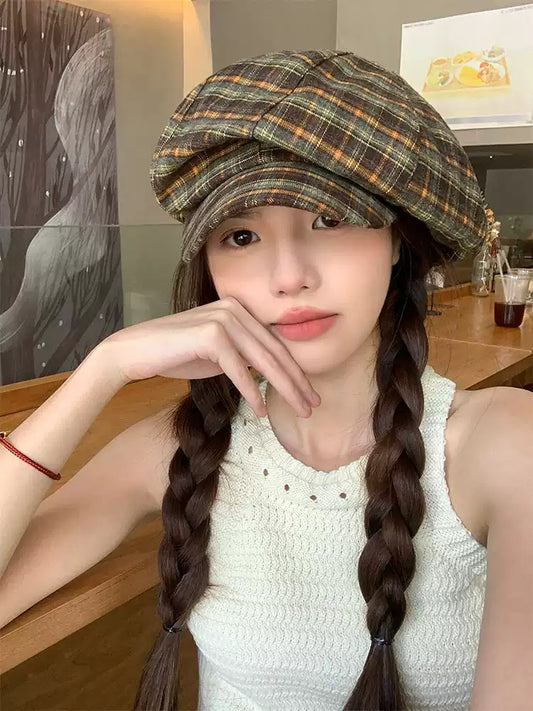 Retro Design Plaid Small Cloud Casual Beret TP2815