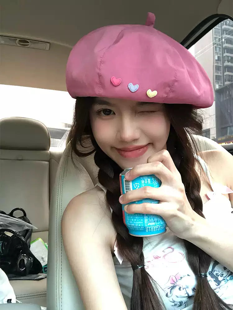 New Fashion Korean Cute Heart Decoration Thin Breathable Beret TP2809