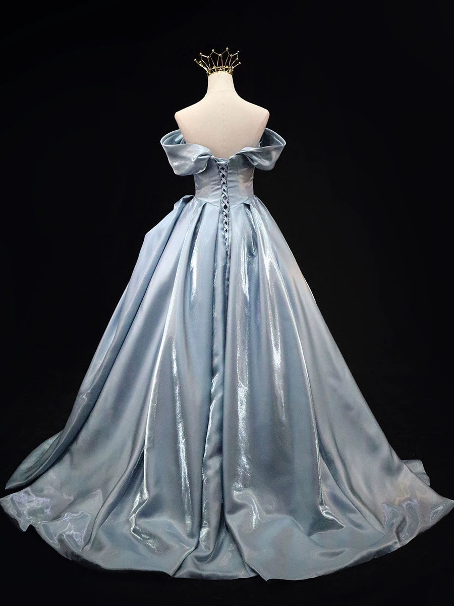Glamorous Light Blue Satin Off-Shoulder 3D Rose Sweet 15 Quinceanera Ball Gown TP5460