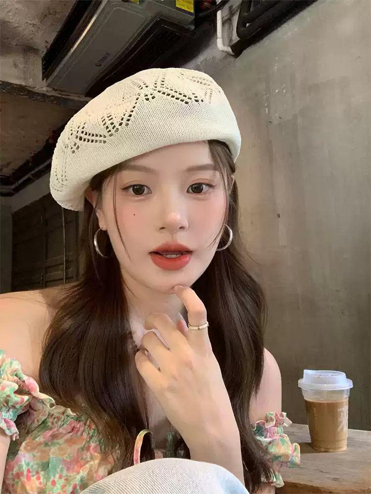 Simple Sweet Hollow Knit Cute Fashion Beret TP2819