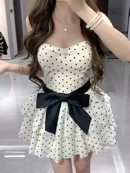 New Fashion Polka Dot Design A-line Sleeveless Spaghetti Strap Dress TP3307