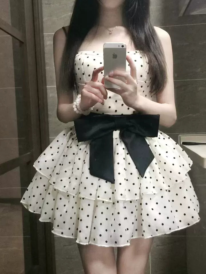 New Fashion Polka Dot Design A-line Sleeveless Spaghetti Strap Dress TP3307