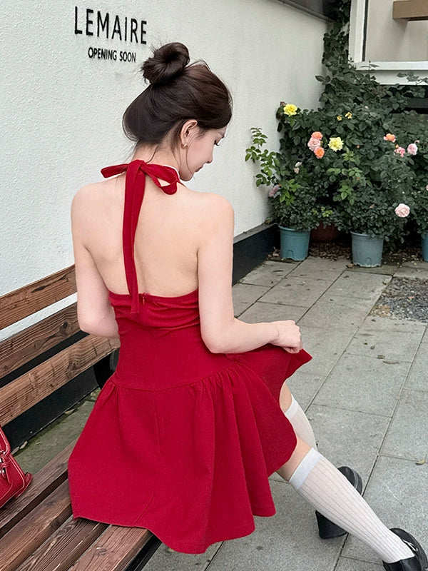 New French Black Sexy Elegant Halter Dress TP2896