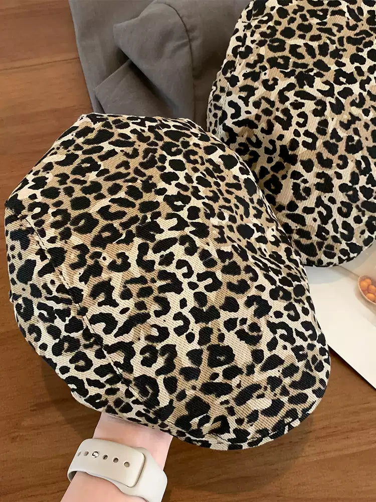New Women American Retro Leopard Print Spring Summer Thin Design Sense Fashion Duck Tongue Beret TP2807