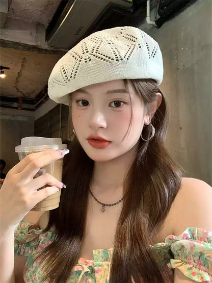 Simple Sweet Hollow Knit Cute Fashion Beret TP2819
