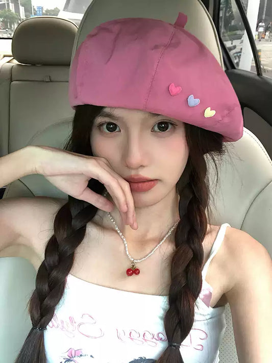 New Fashion Korean Cute Heart Decoration Thin Breathable Beret TP2809