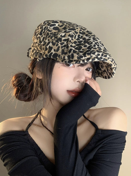 New Women American Retro Leopard Print Spring Summer Thin Design Sense Fashion Duck Tongue Beret TP2807
