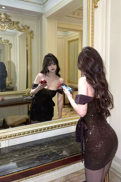 New Fashion Sequin Design A-line Sleeveless Strap Dress TP3306