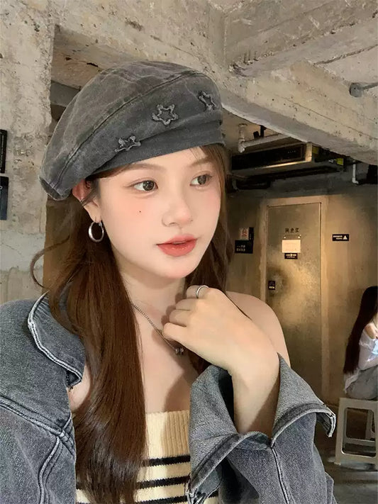 New Style American Vintage Star Decoration Denim Beret TP2820