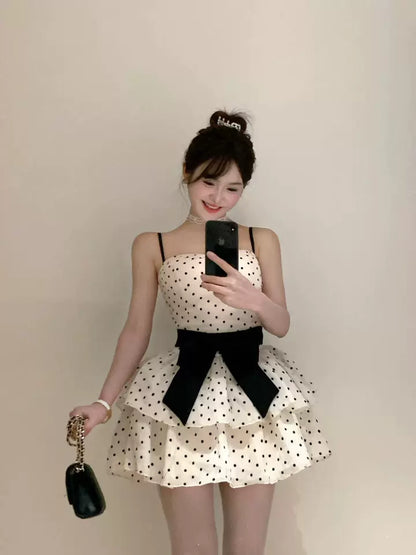 New Fashion Polka Dot Design A-line Sleeveless Spaghetti Strap Dress TP3307