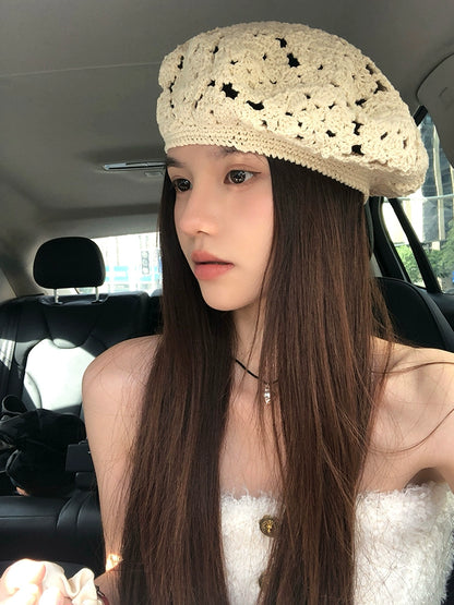 Vintage Hollow Summer Thin Handmade Crocheted Floral Beret TP2814