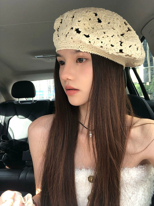 Vintage Hollow Summer Thin Handmade Crocheted Floral Beret TP2814