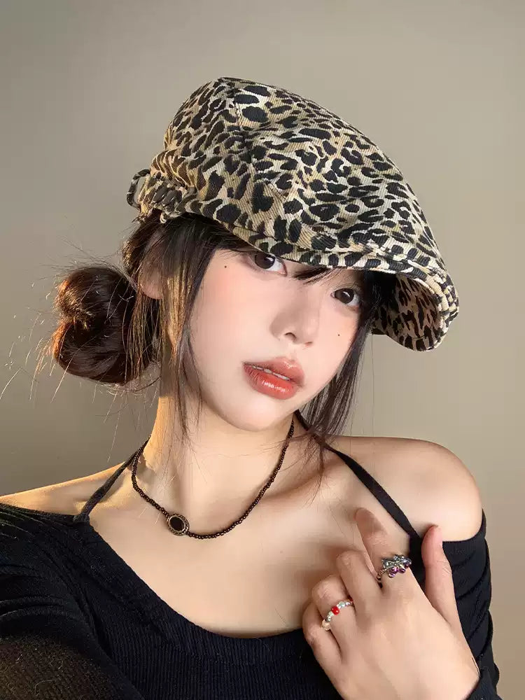 New Women American Retro Leopard Print Spring Summer Thin Design Sense Fashion Duck Tongue Beret TP2807