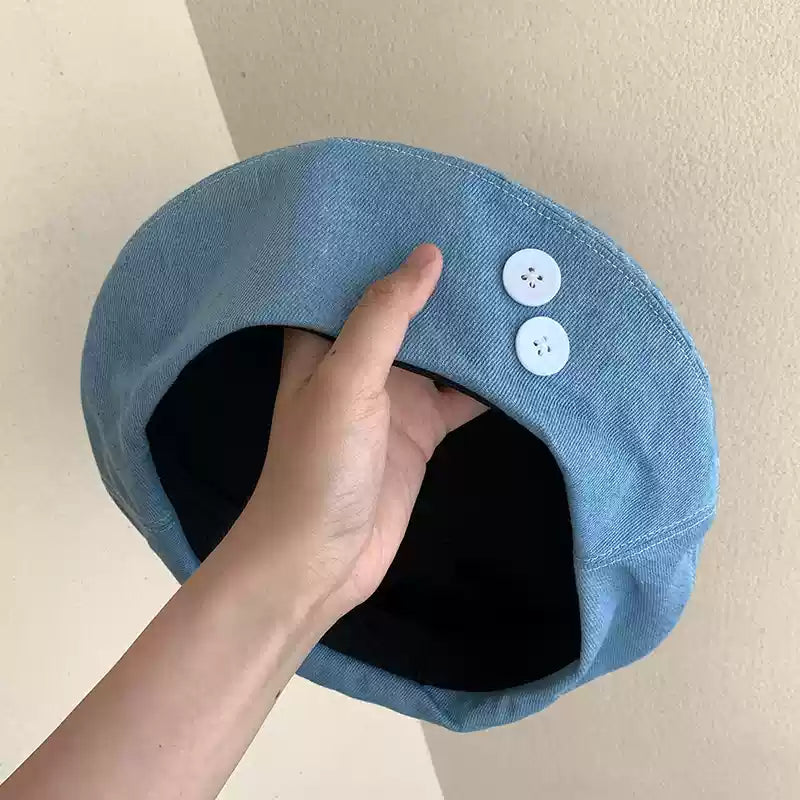Stylish Design Sense Buttons Decorated Denim Beret TP2817