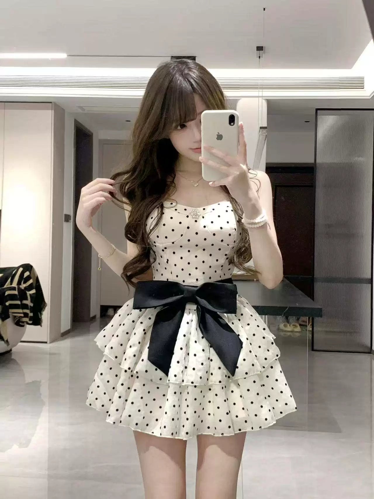 New Fashion Polka Dot Design A-line Sleeveless Spaghetti Strap Dress TP3307