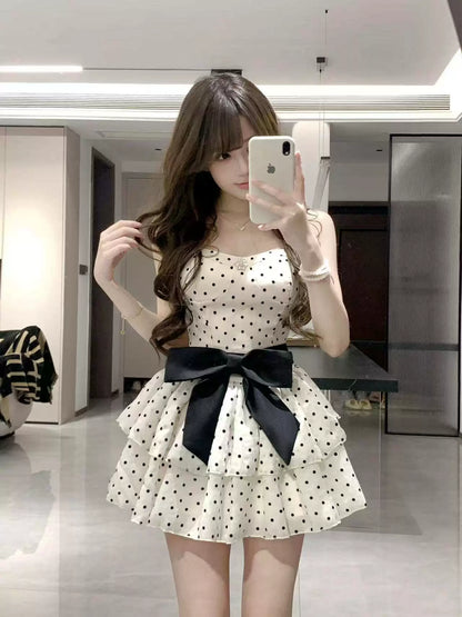 New Fashion Polka Dot Design A-line Sleeveless Spaghetti Strap Dress TP3307