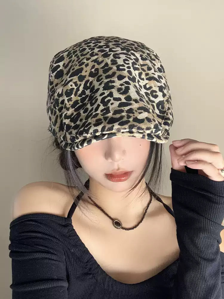 New Women American Retro Leopard Print Spring Summer Thin Design Sense Fashion Duck Tongue Beret TP2807