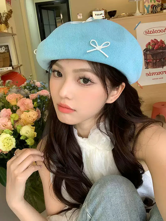 Korean Version Simple Cute Bow Decorated Beret TP2818