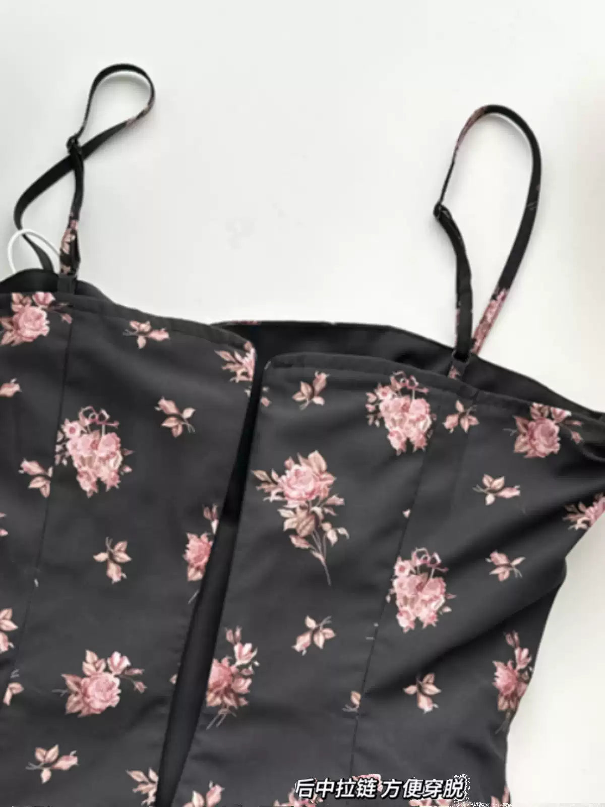 New Fashion Floral Satin Side Waist Lacing Design A-line Sleeveless Spaghetti Strap Dress TP3286