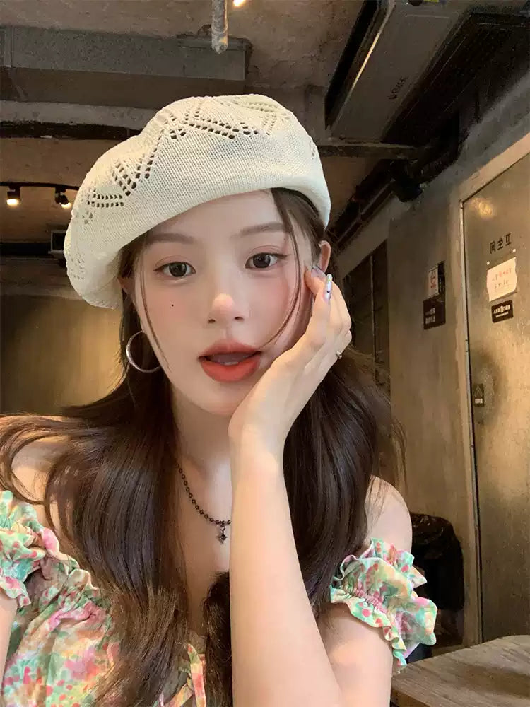 Simple Sweet Hollow Knit Cute Fashion Beret TP2819