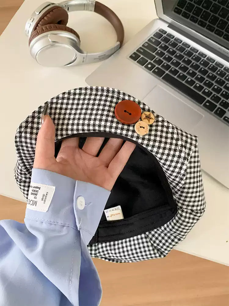 Button Plaid Fashion Simple Denim Thin Breathable Beret TP2813