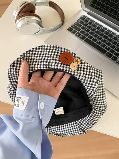 Button Plaid Fashion Simple Denim Thin Breathable Beret TP2813