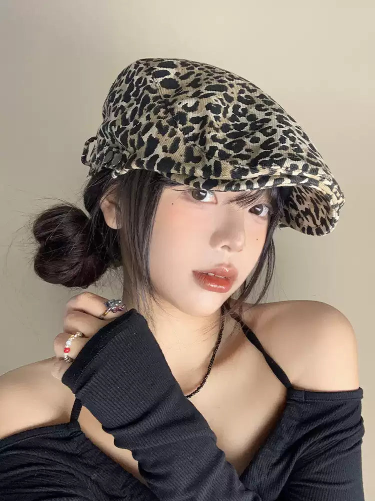 New Women American Retro Leopard Print Spring Summer Thin Design Sense Fashion Duck Tongue Beret TP2807