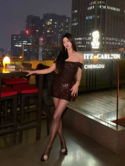 New Fashion Sequin Design A-line Sleeveless Strap Dress TP3306