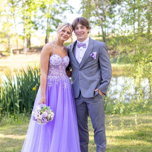 Vintage Lilac Applique Sequin Prom Dress Sweetheart A-Line Evening Dress Long Formal Dress TP4652