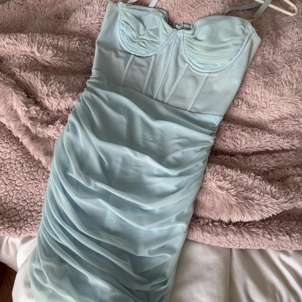 Vintage Light Blue Sweetheart Bodycon Design Spaghetti Strap Homecoming Dress TP3749