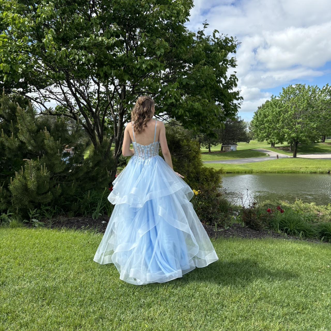 Vintage Blue Tulle Prom Dress Spaghetti Strap Evening Dress Long A-Line Formal Dress TP4646